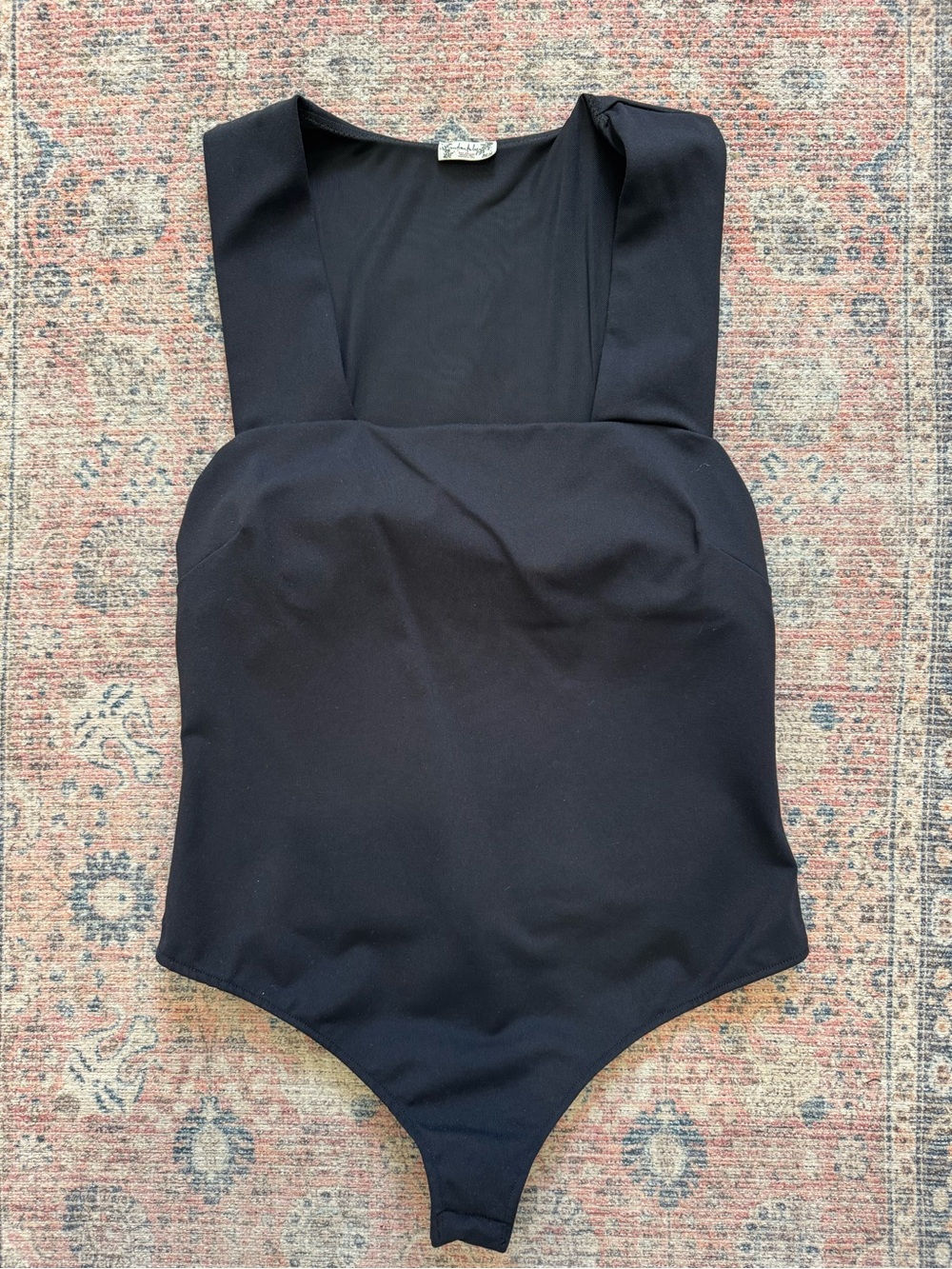 Free People Black Structured Square Neck Bodysuit